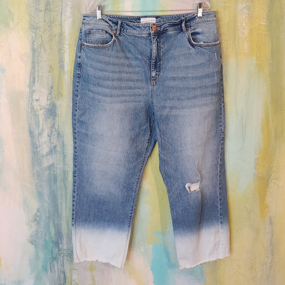 18 Hi High Rise JEANS Frayed Bleached Hem Crop wide leg Denim Capri Curvy 38